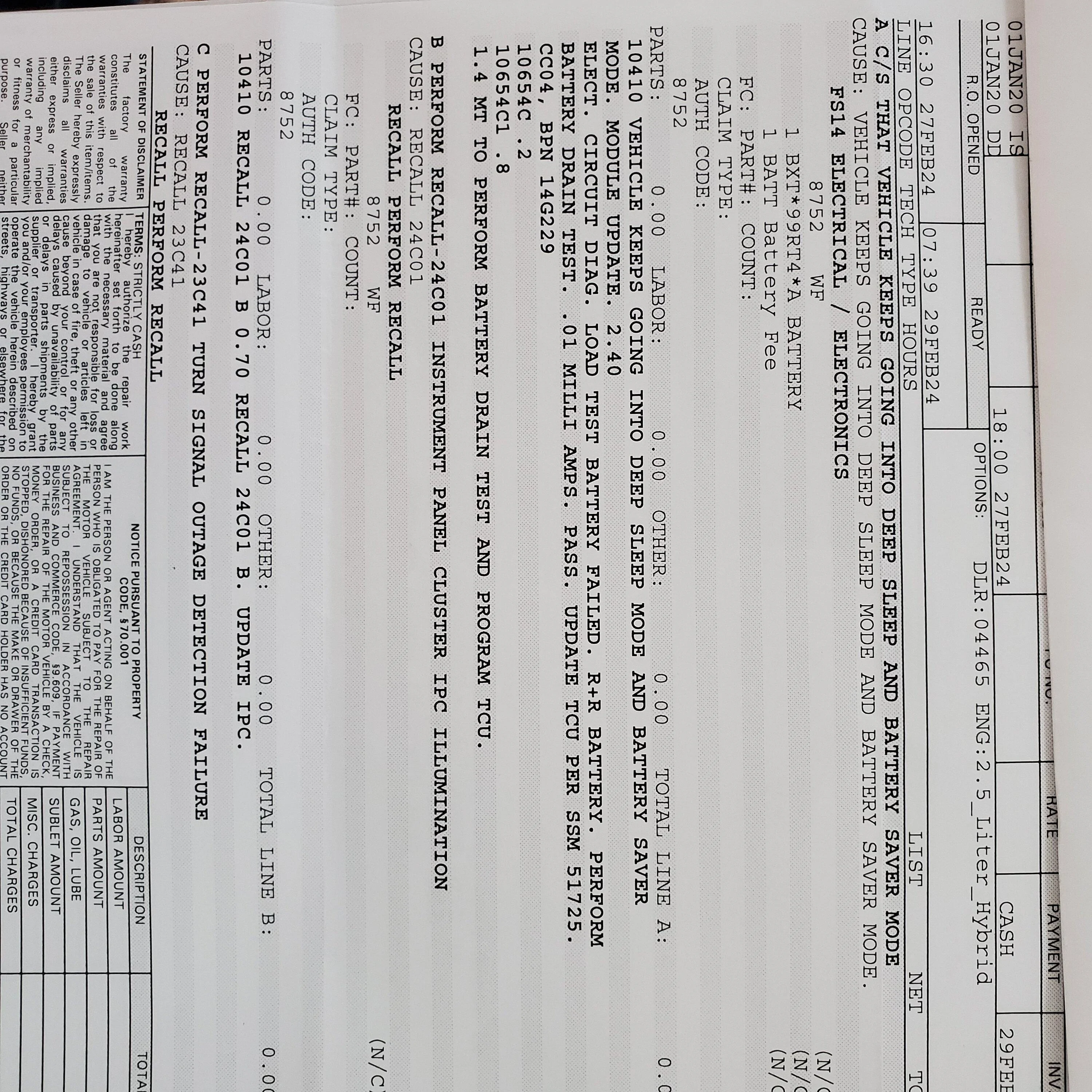 Ford Maverick Recall #24C01 - Instrument Panel Cluster IPC Illumination - 2/26/2024 20240301_074343