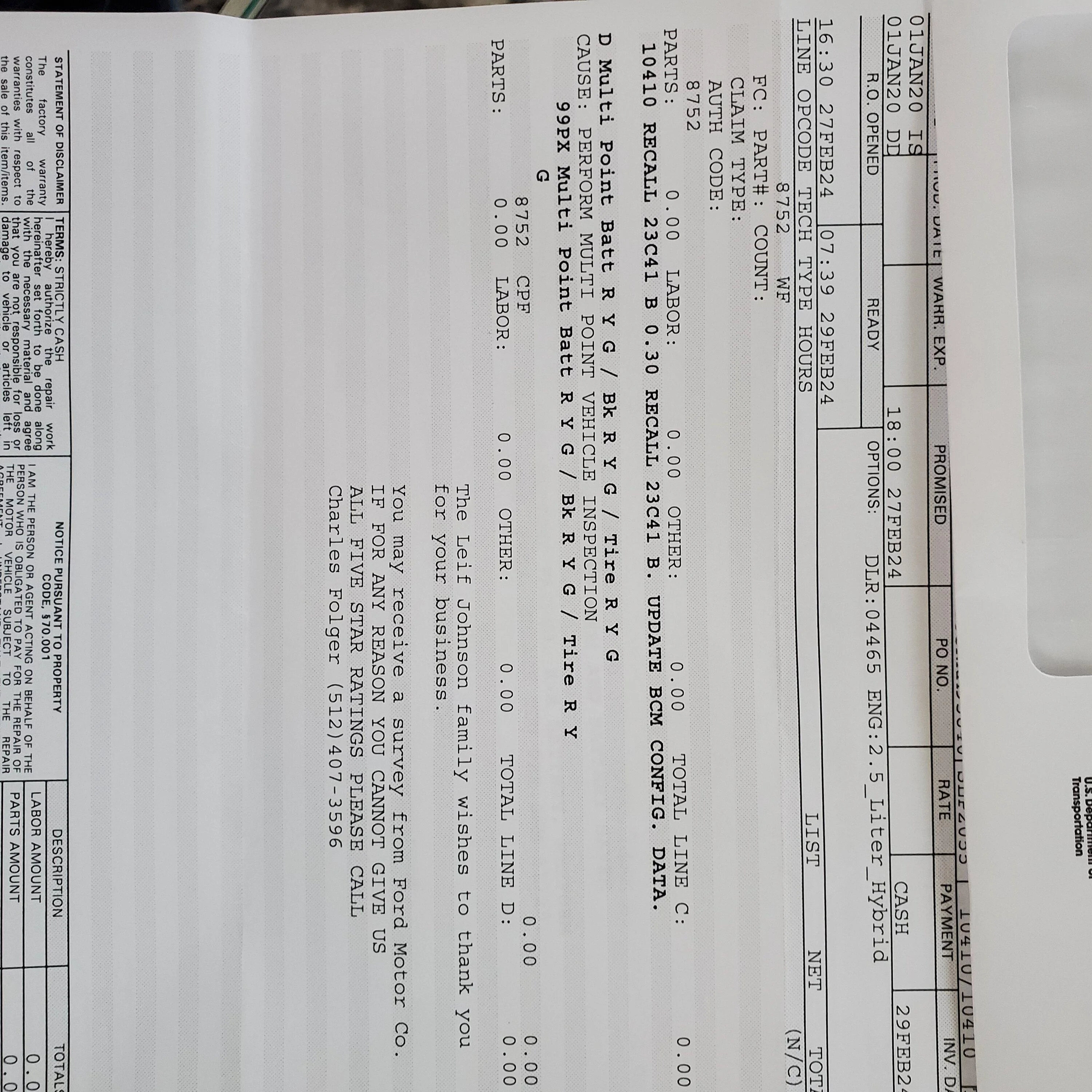 Ford Maverick Recall #24C01 - Instrument Panel Cluster IPC Illumination - 2/26/2024 20240301_074404