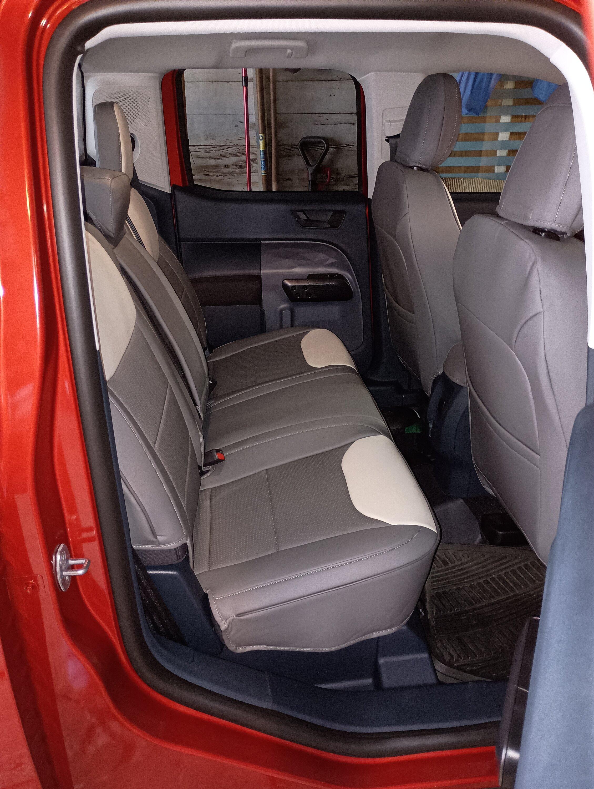 Ford Maverick Grey and White seat covers From Mabett are on Amazon Rear Seat View (5)