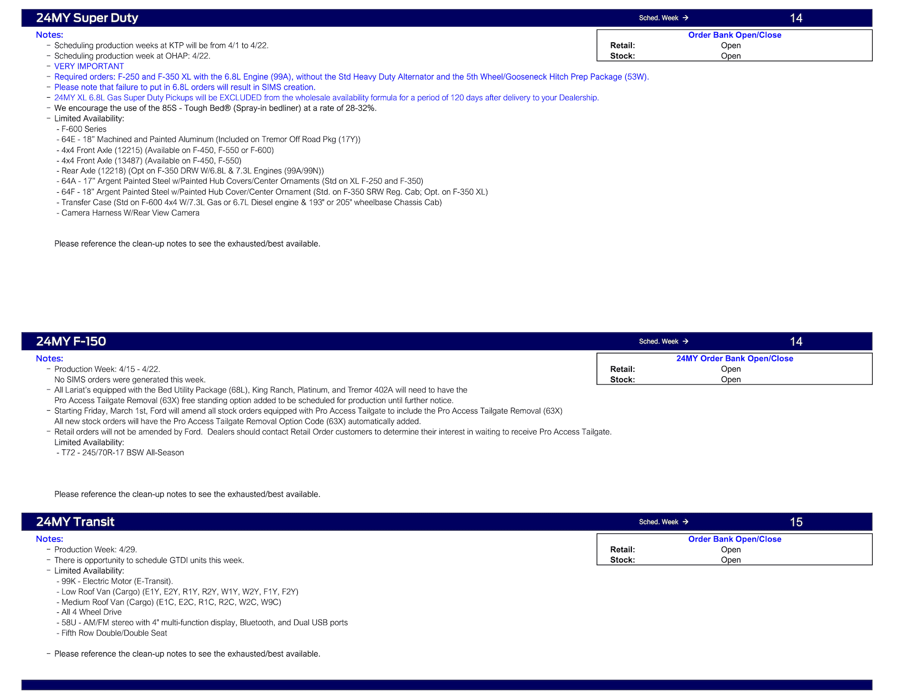 Ford Maverick 2024 Maverick Scheduling This Week (3/14/24) for Production Weeks 4/8 - 5/27 (See Notes) Ford Scheduling Notes - 3.11.24-3