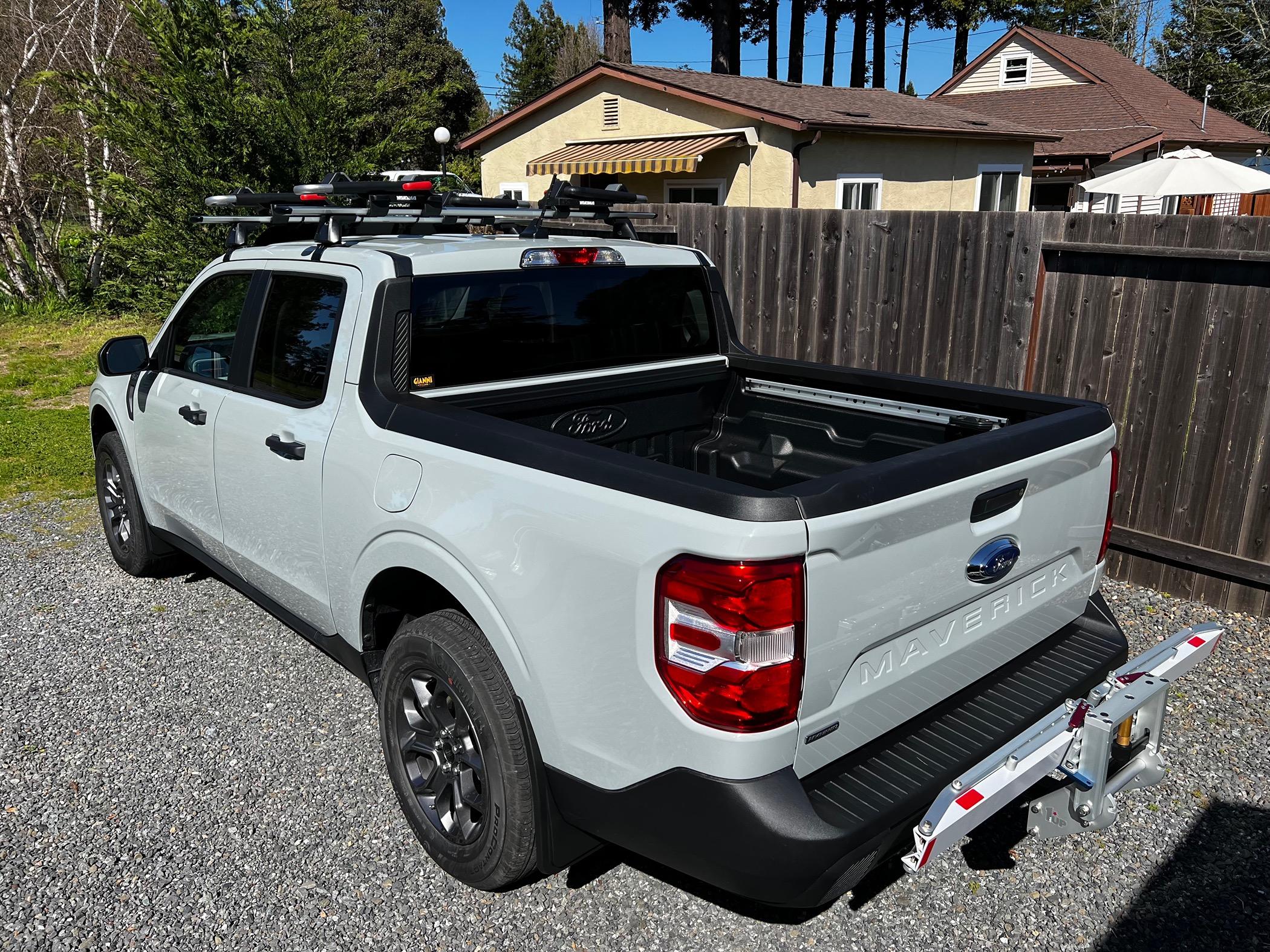 Ford Maverick Yakima JetStream + Baseline racks & 1Up Super Duty single hitch rack installed IMG_1879