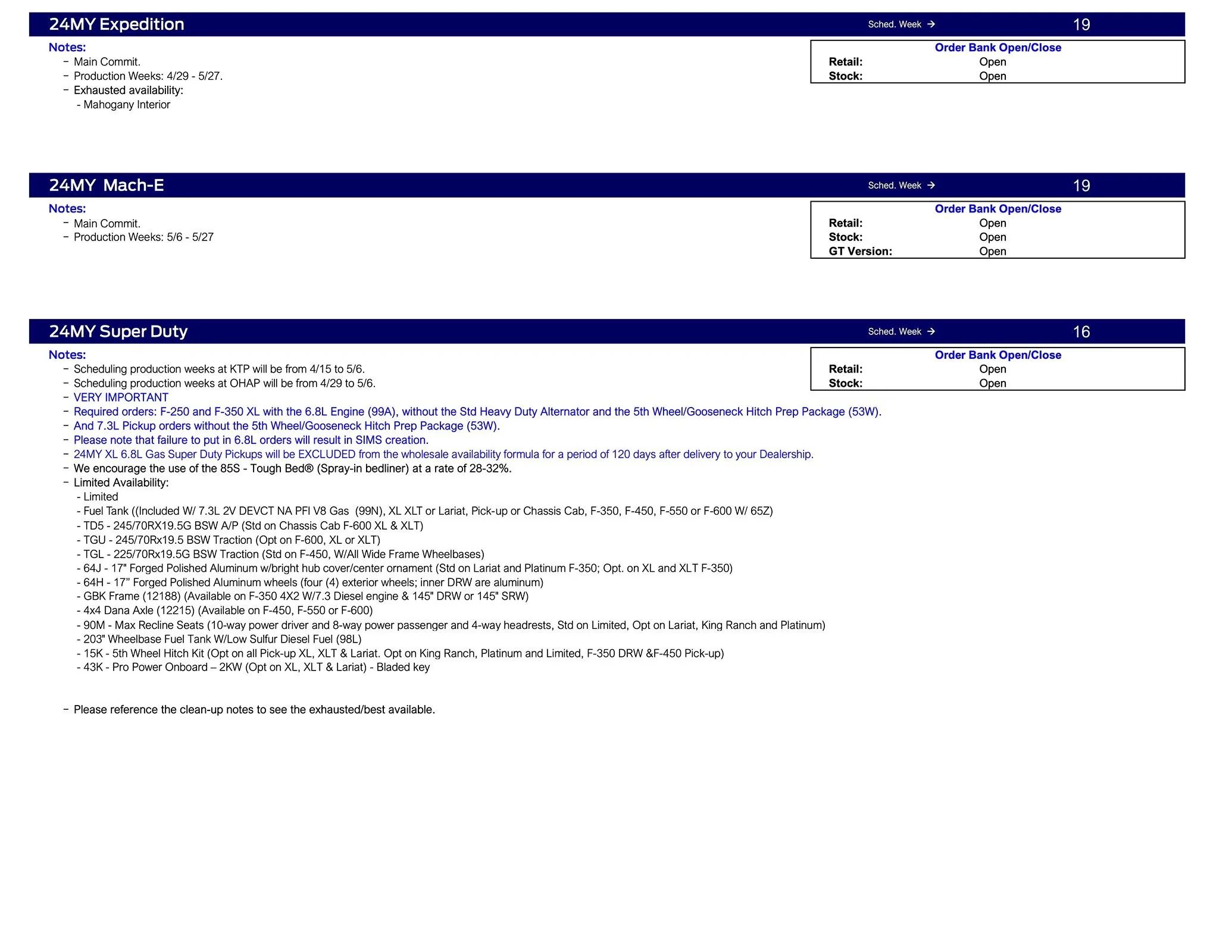Ford Maverick 2024 Maverick Scheduling This Week (3/21/24) for Production Weeks 4/29 - 5/27 Ford Scheduling Notes - 3.18.24-3