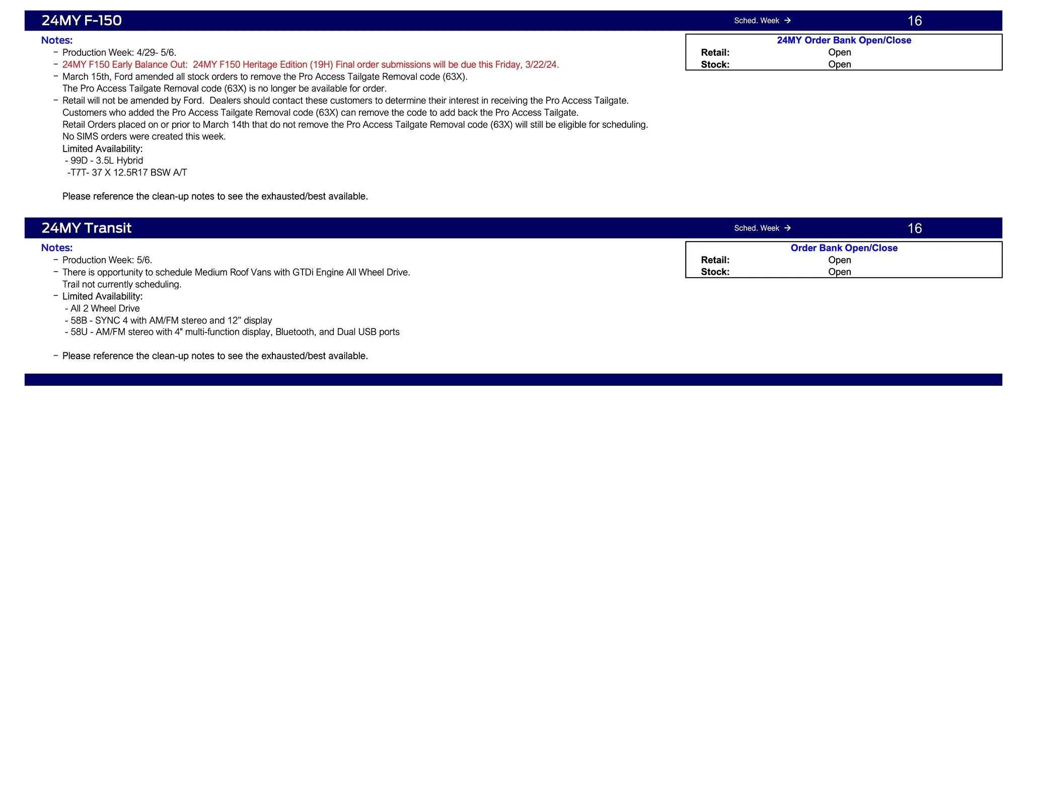 Ford Maverick 2024 Maverick Scheduling This Week (3/21/24) for Production Weeks 4/29 - 5/27 Ford Scheduling Notes - 3.18.24-4