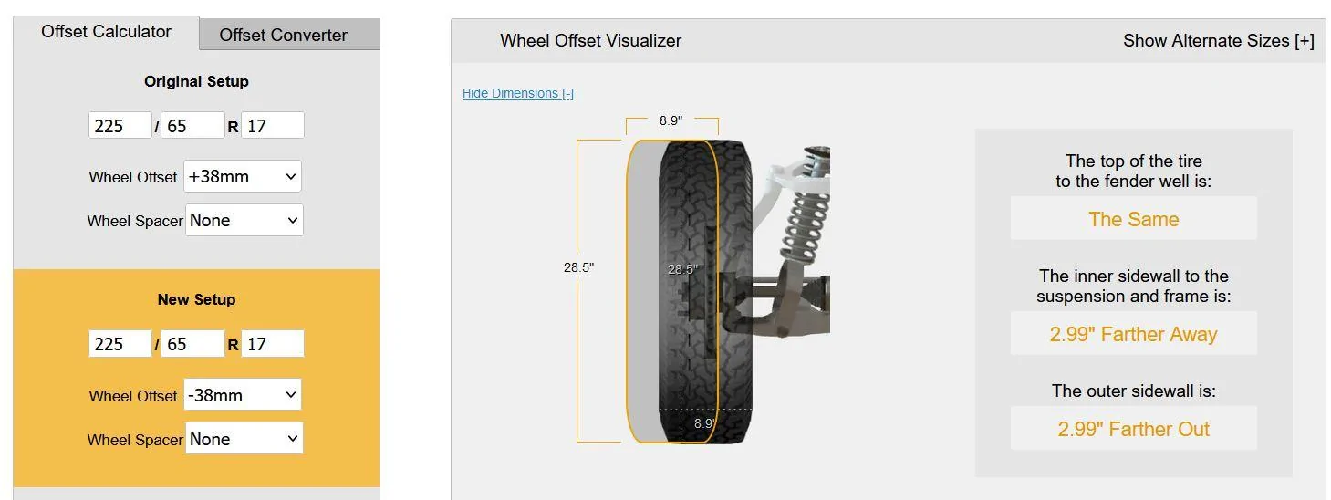 Ford Maverick Rim and tire offsets Mav plus 38 to minus 38