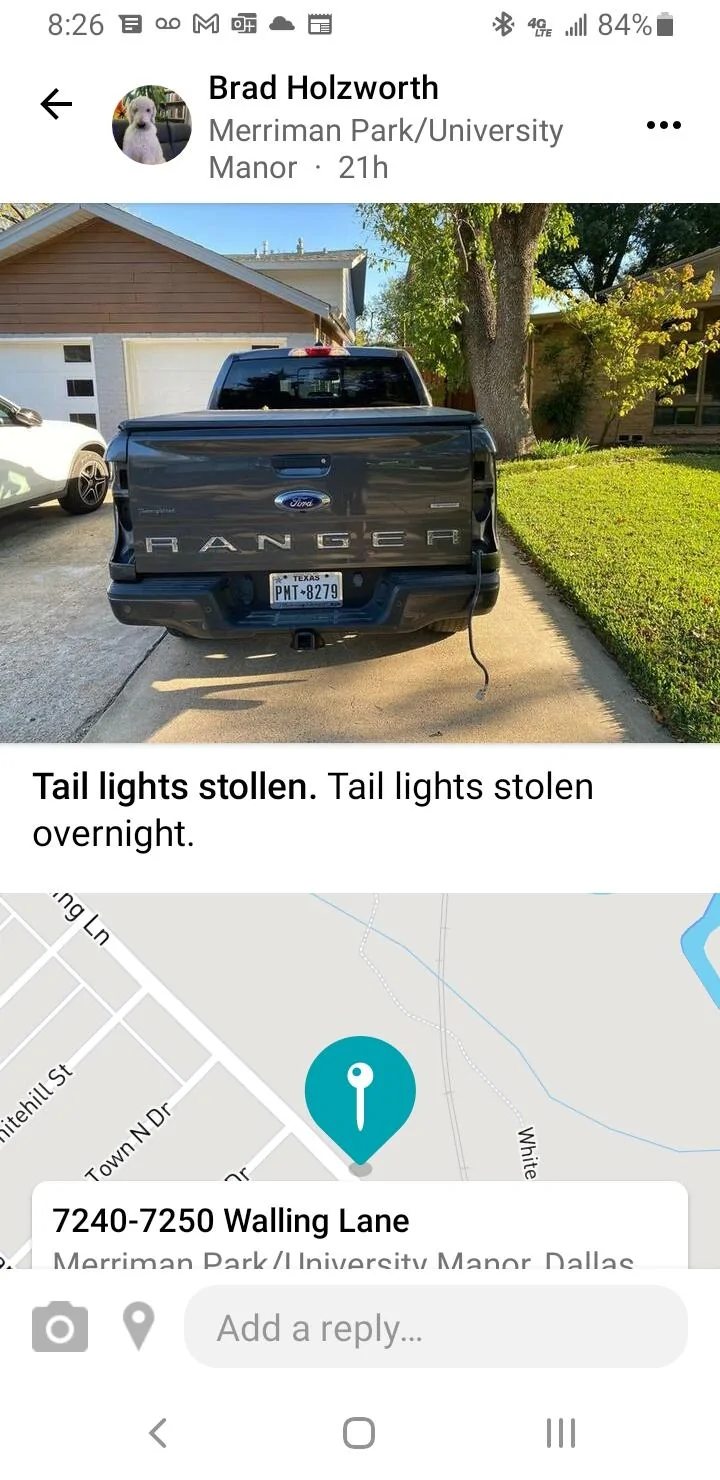 Ford Maverick Ranger taillights stolen. Screenshot_20211101-082642_Nextdoor