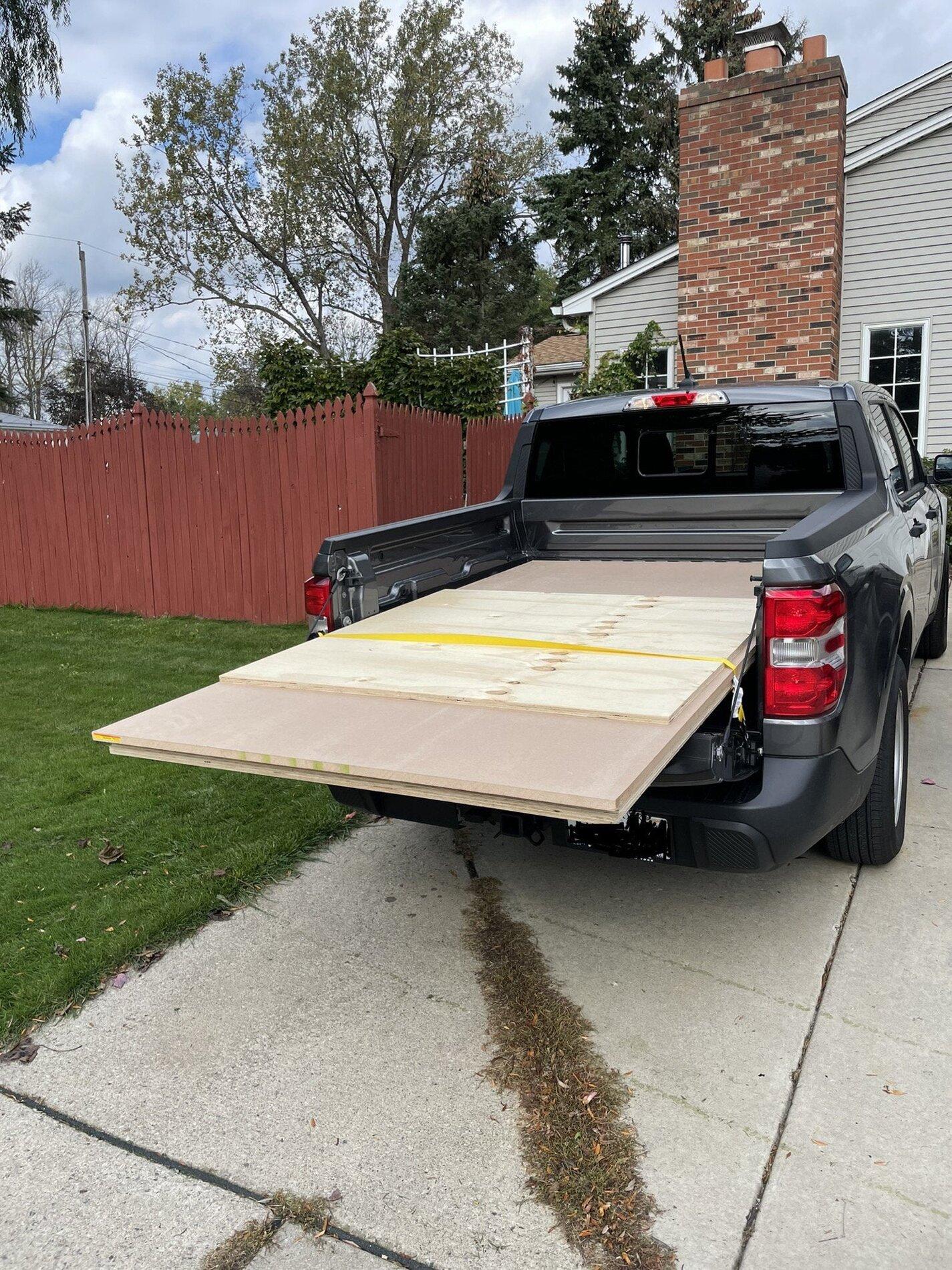 Ford Maverick Hauling tests: Maverick bed capacity: 37" tires, ladder, bikes, sleeping bag, coolers, plywood / drywall, ATV, etc plywood sheets ford maverick bed