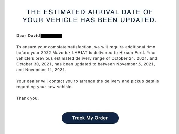 Ford Maverick Was your estimated delivery date correct? Image 11-3-21 at 11.47 PM