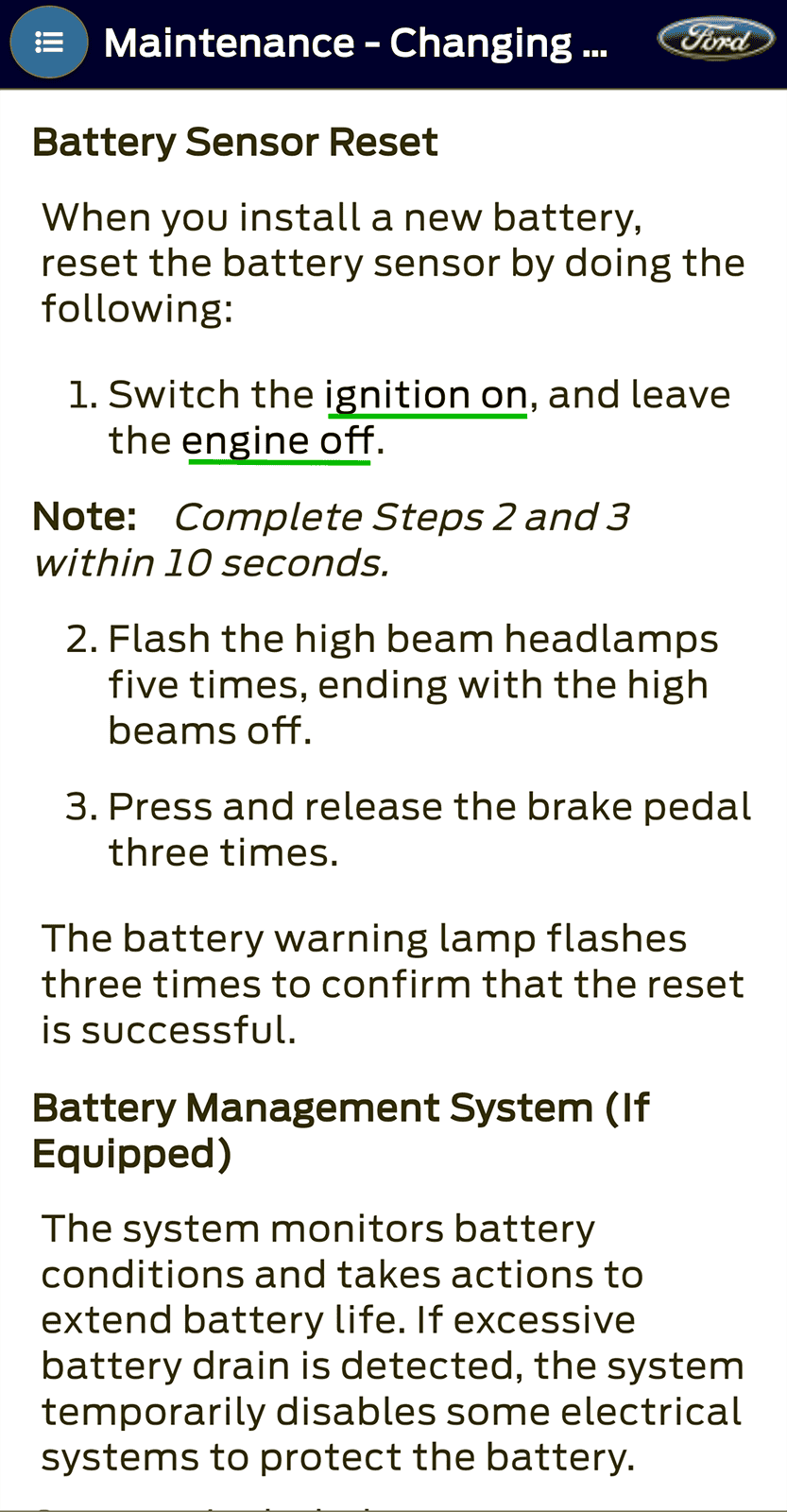 Ford Maverick Help with battery tender trickle charger Battery_BMS_Reset