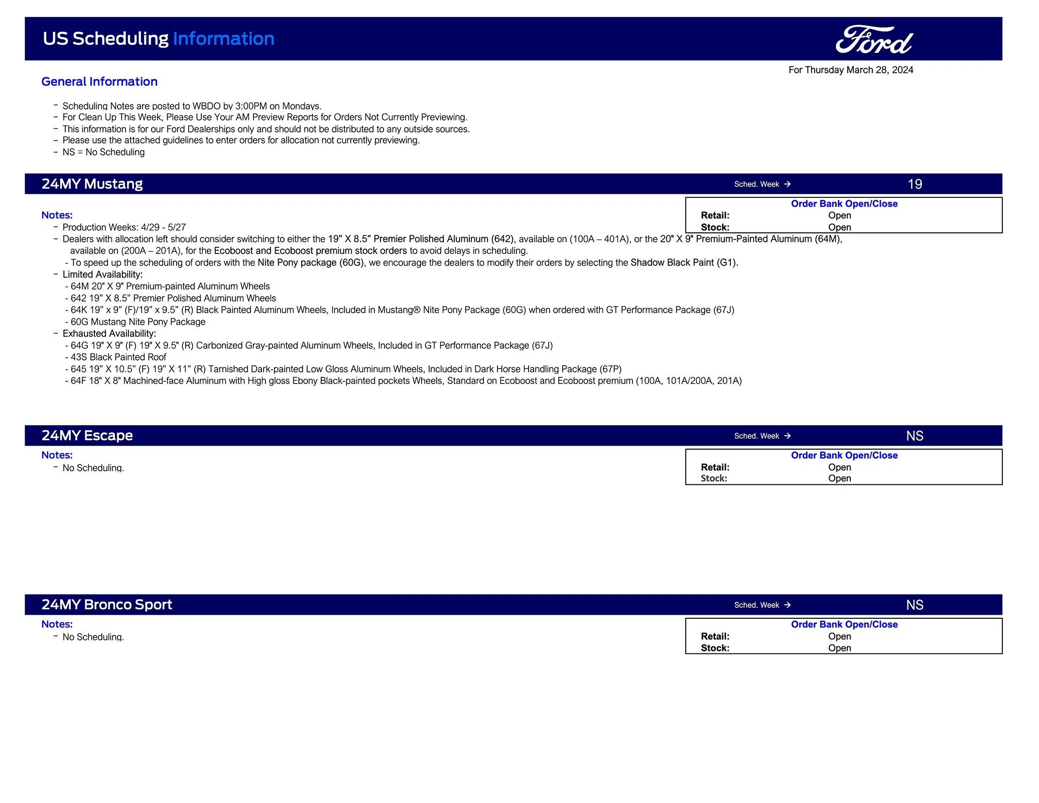 Ford Maverick 2024 Maverick Scheduling This Week (3/28/24) for Production Weeks 4/29 - 5/27 Ford Scheduling Notes - 3.25.24-1