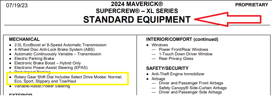 Ford Maverick Drive Mode - It has changed! standard equipment