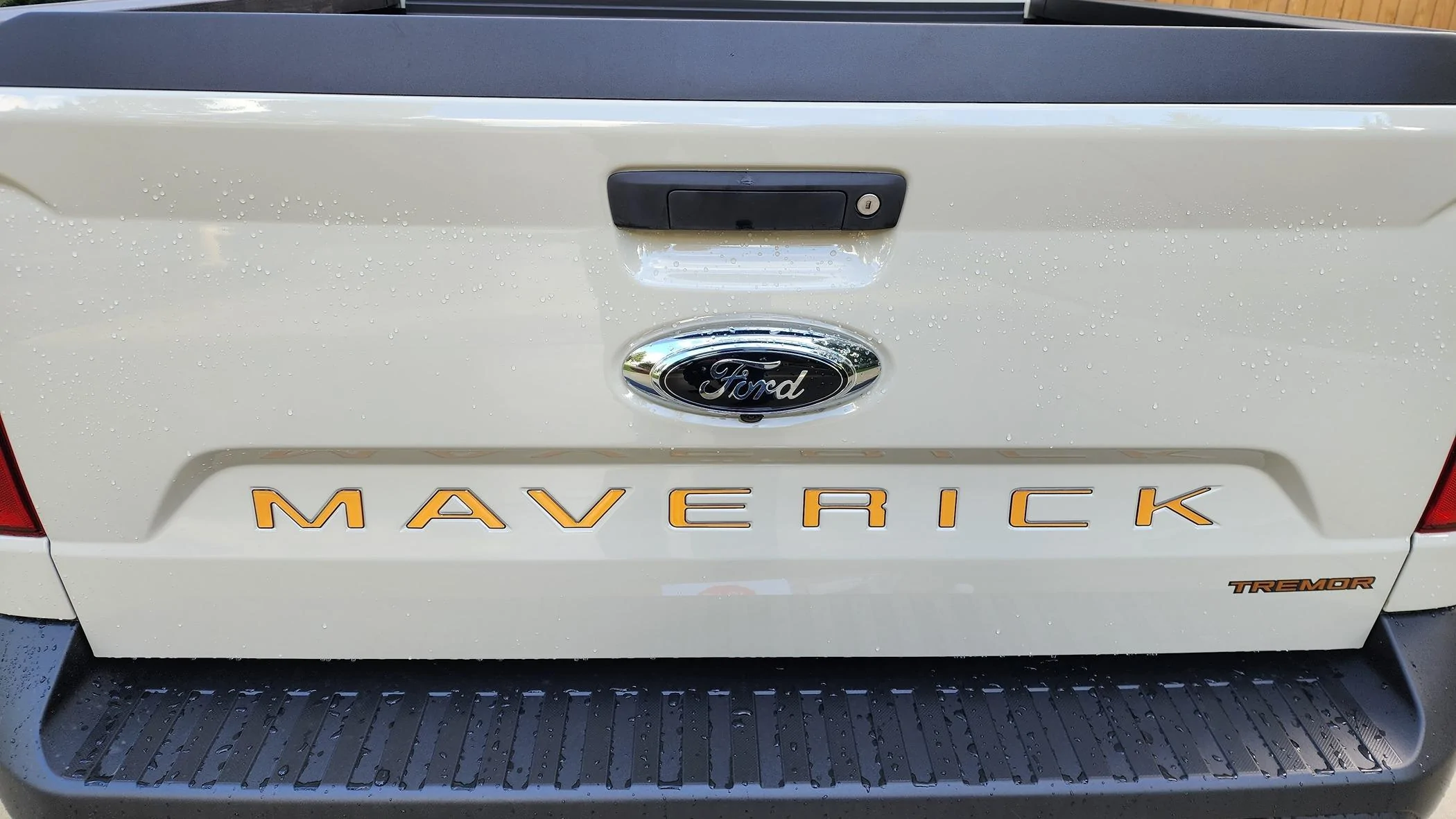 Ford Maverick Tailgate Lettering in Tremor Orange (on black Maverick) 20240222_111623
