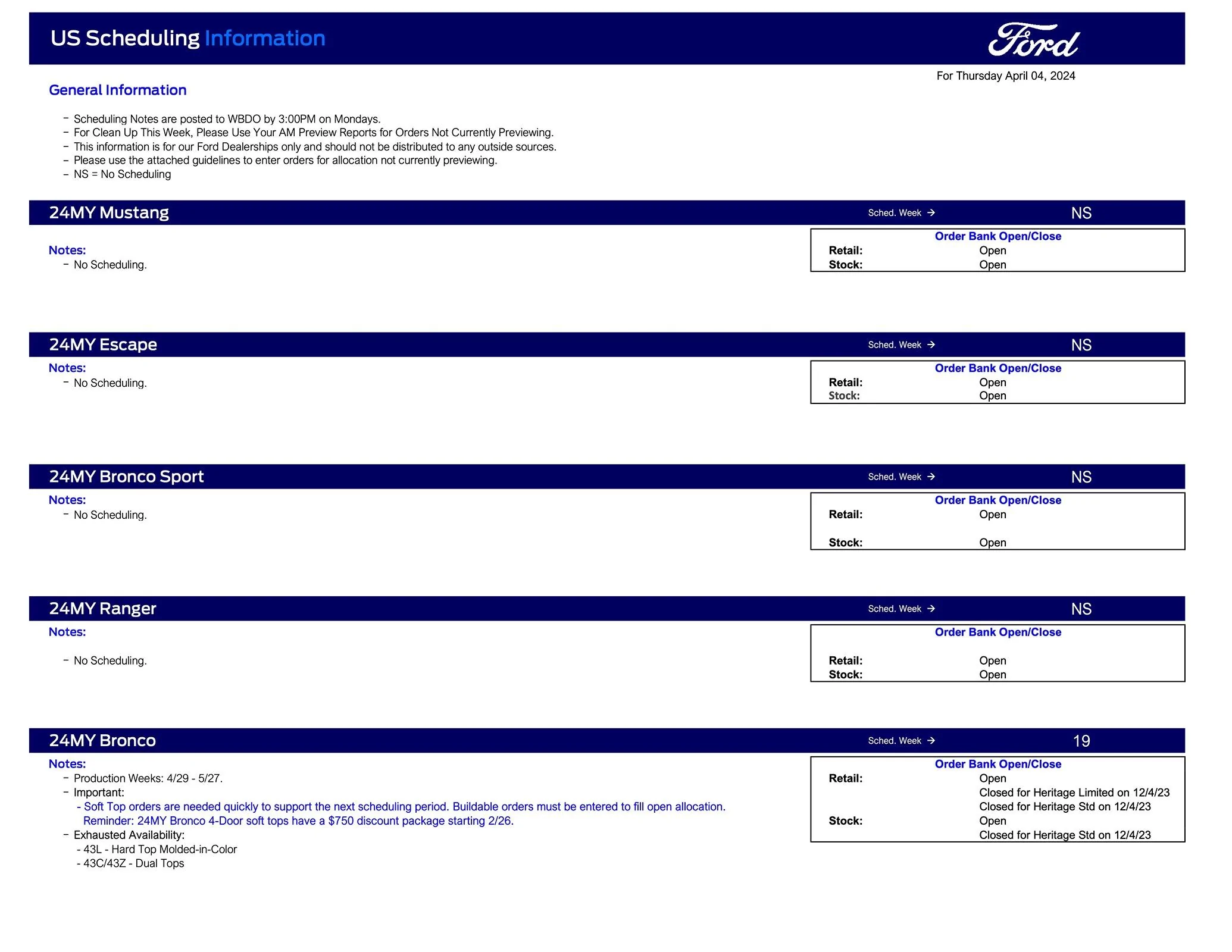Ford Maverick 2024 Maverick Scheduling This Week (4/4/24) for Production Weeks 4/29 - 5/27 Ford Scheduling Notes - 4.2.24-1