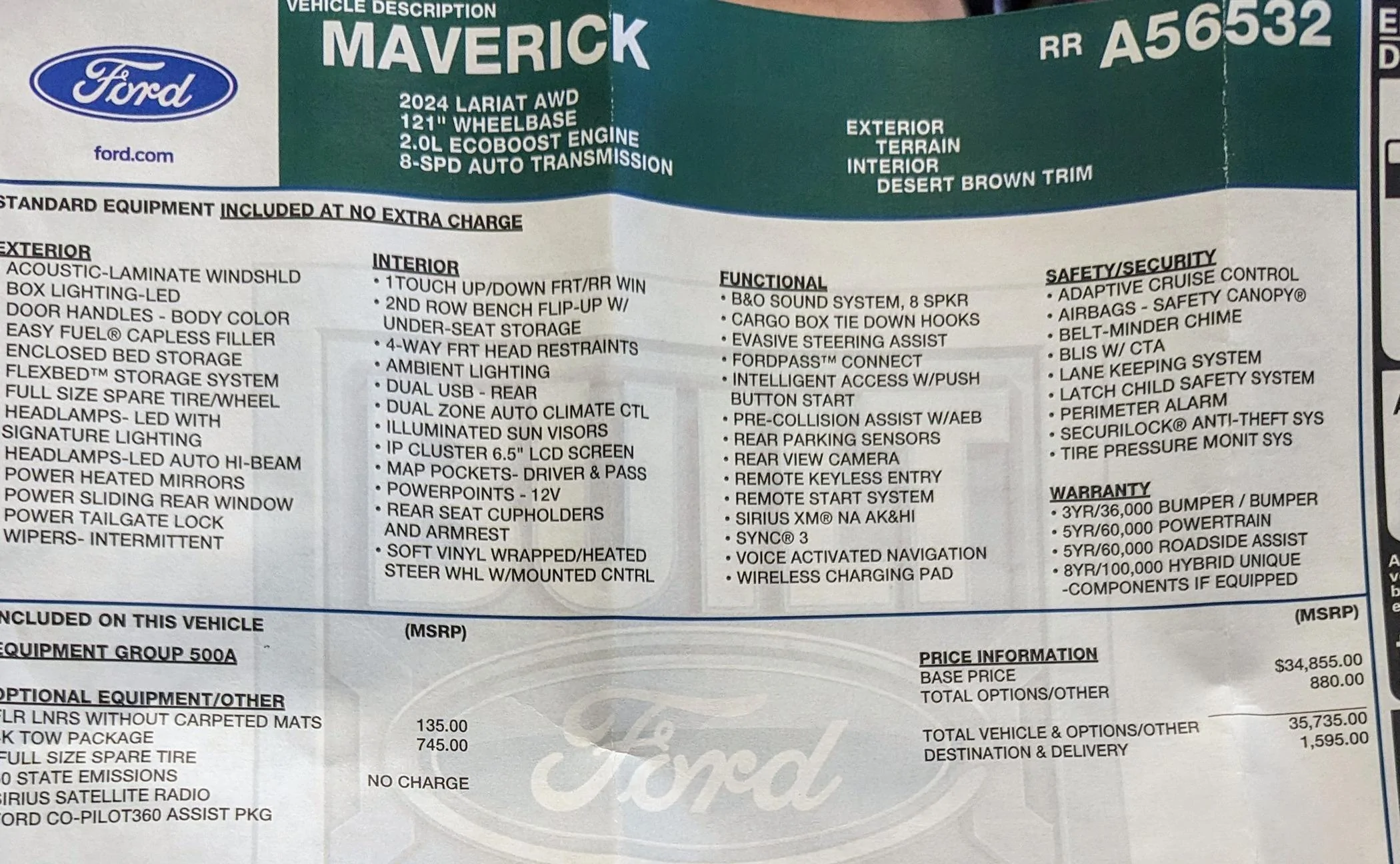 Ford Maverick My 2024 Lariat EcoBoost, terrain color. PXL_20240407_172145172~5