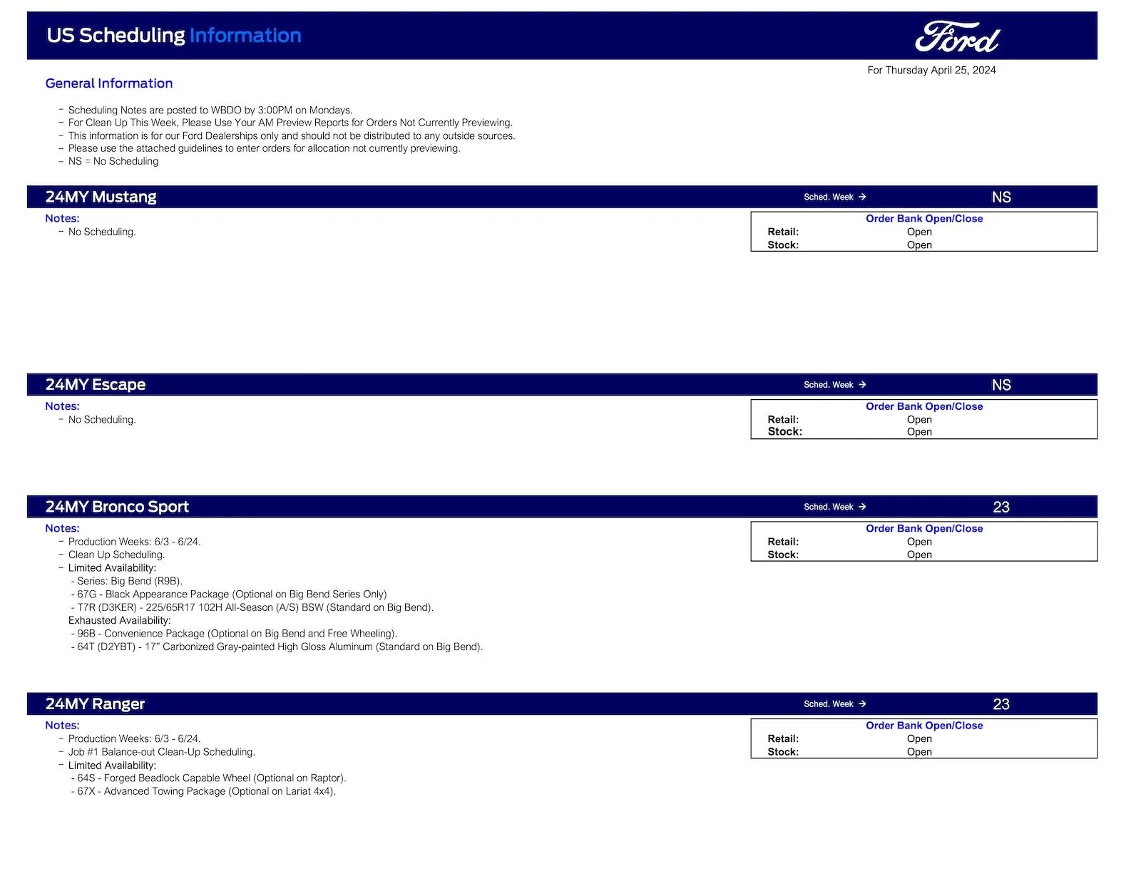 Ford Maverick 2024 Maverick Scheduling This Week (4/25/24) for Production Weeks 6/3 - 6/24 Ford Scheduling Notes - 4.22.24-1
