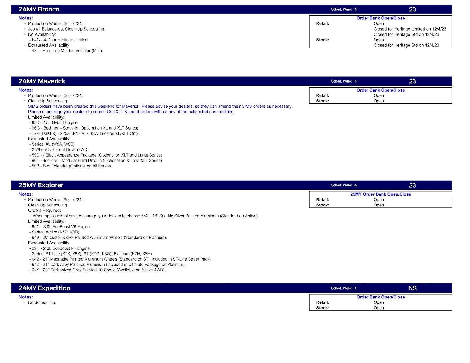 Ford Maverick 2024 Maverick Scheduling This Week (4/25/24) for Production Weeks 6/3 - 6/24 Ford Scheduling Notes - 4.22.24-2