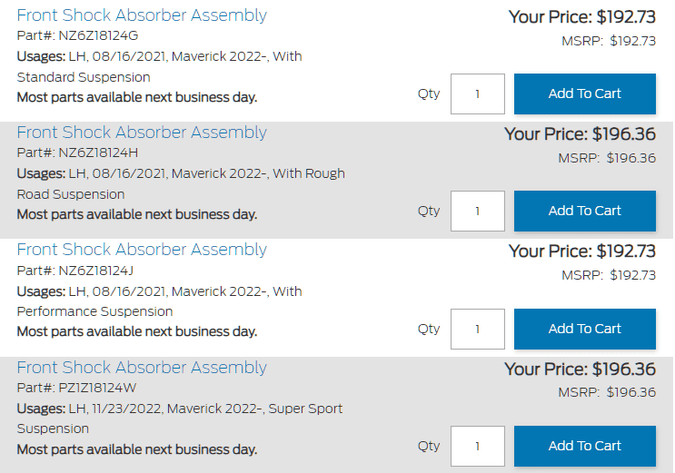 Ford Maverick OEM Suspension Variants Screenshot 2024-04-26 111100