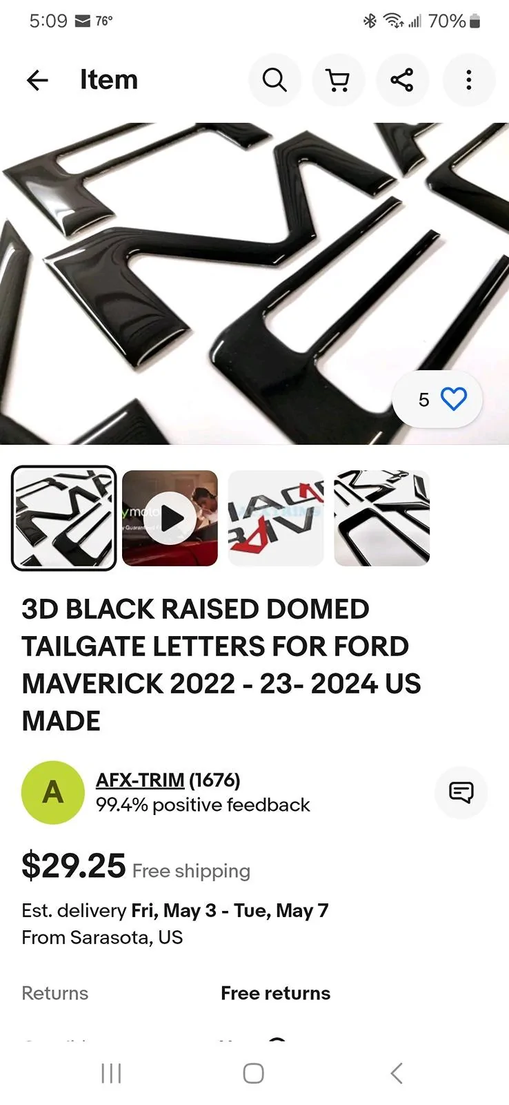 Ford Maverick Tailgate letters Screenshot_20240428_170906_eBay