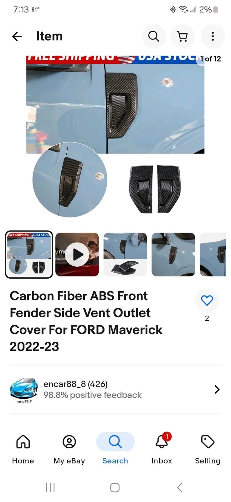 Ford Maverick "Carbon fiber" look fender badges installed Screenshot_20240502_191331_eBay