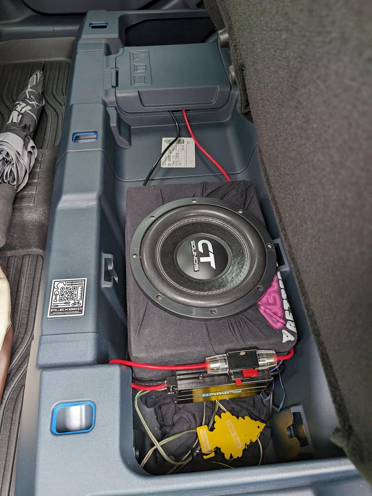 Ford Maverick Subwoofer install using rear speaker wires, no cutting or speaker panel removal 1000000464