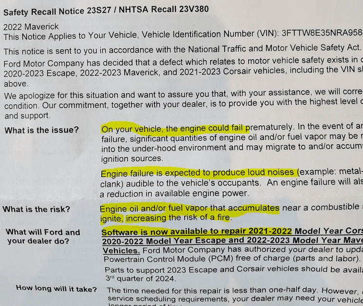 Ford Maverick It's Happening. NHTSA 23V380 1715293905107-6n