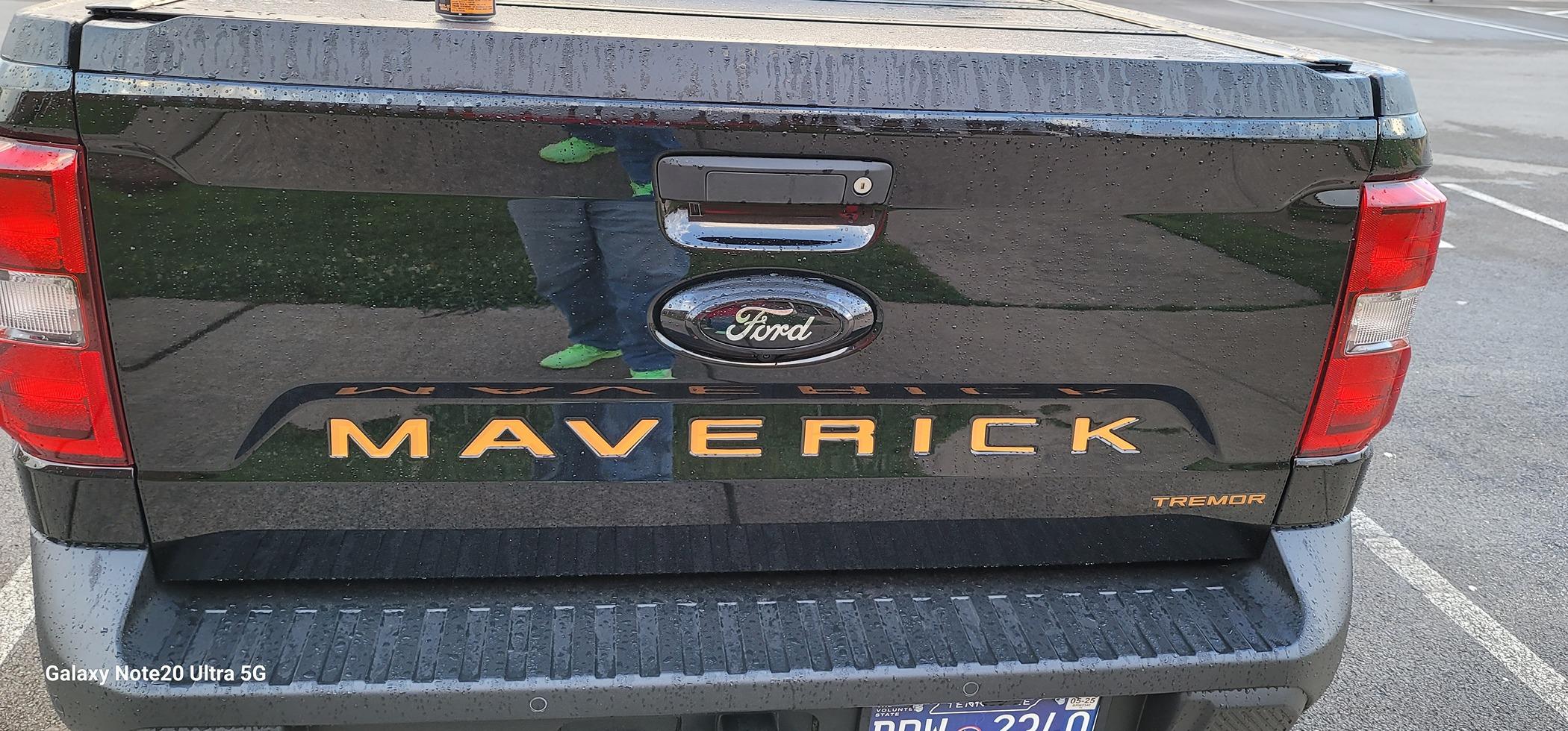 Ford Maverick Orange Tremor tailgate lettering installed 20240507_071539