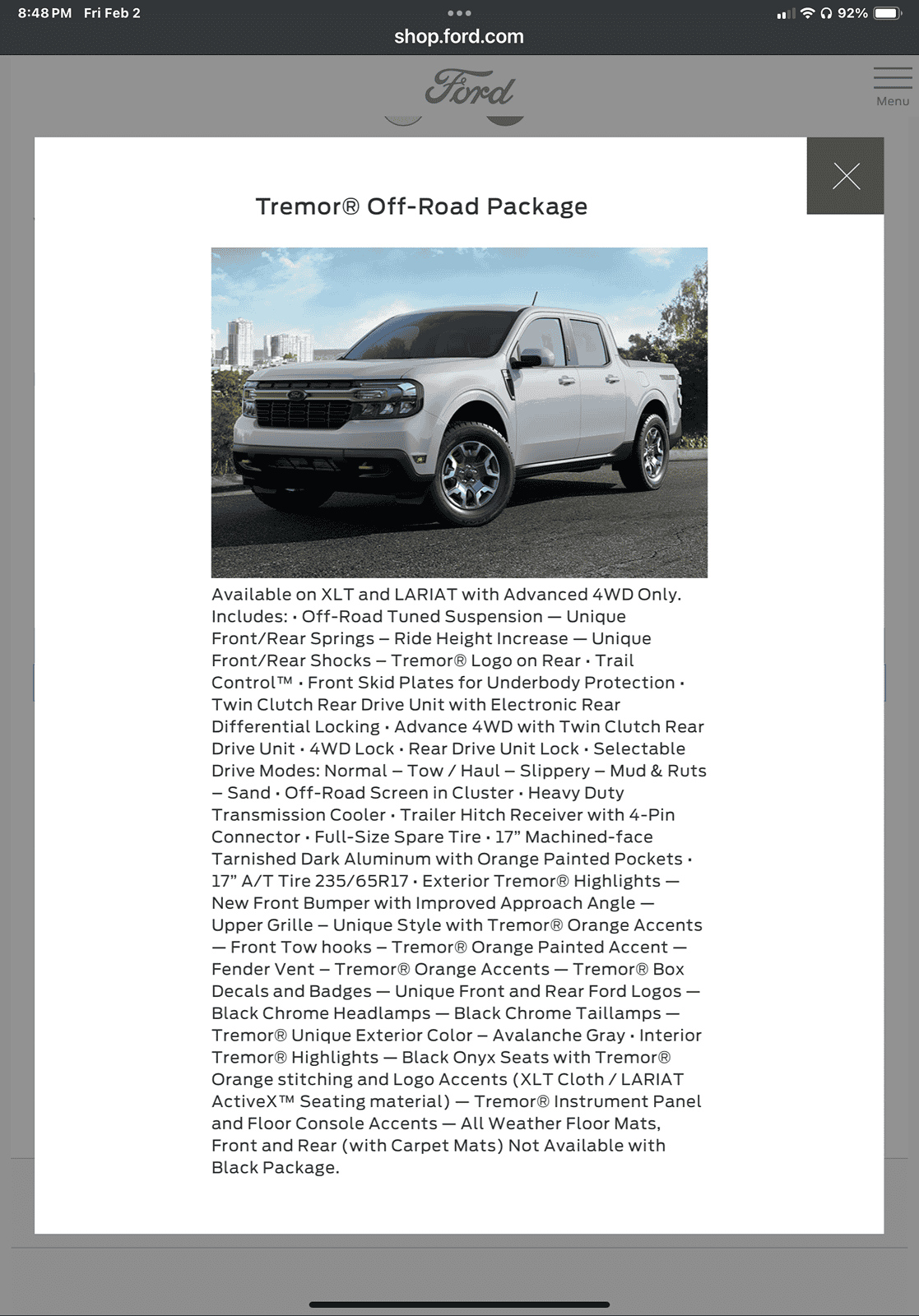 Ford Maverick 2024 Tremor Package Contents breakdown IMG_0122