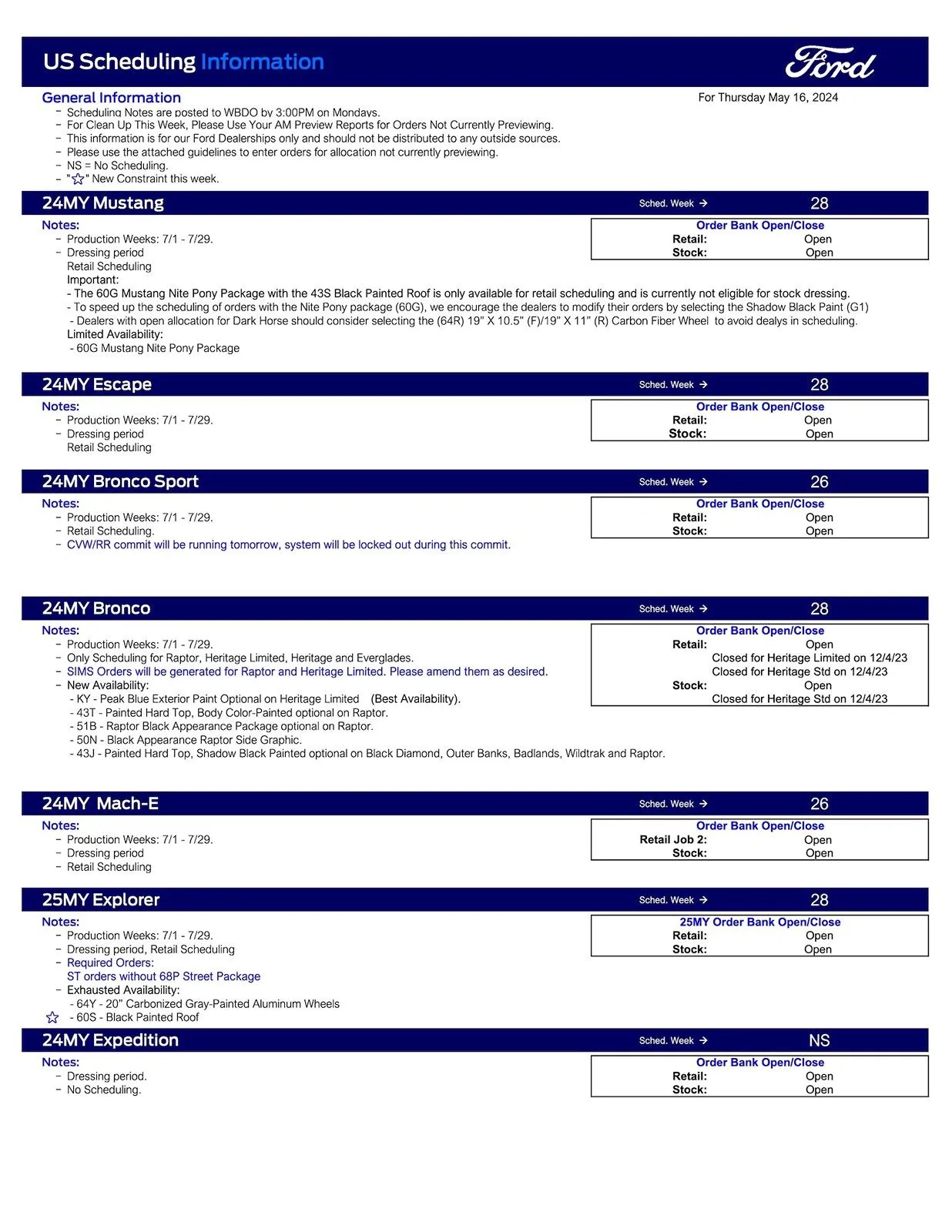 Ford Maverick 2024 Maverick Scheduling This Week (5/16/24) for Production Weeks 7/1 - 7/29 Ford Scheduling Notes - 5.13.24-1