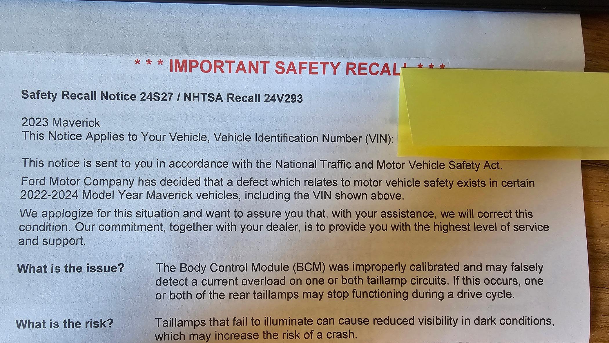 Ford Maverick Had 3 Recalls Performed 🤞🏼 20240519_085804