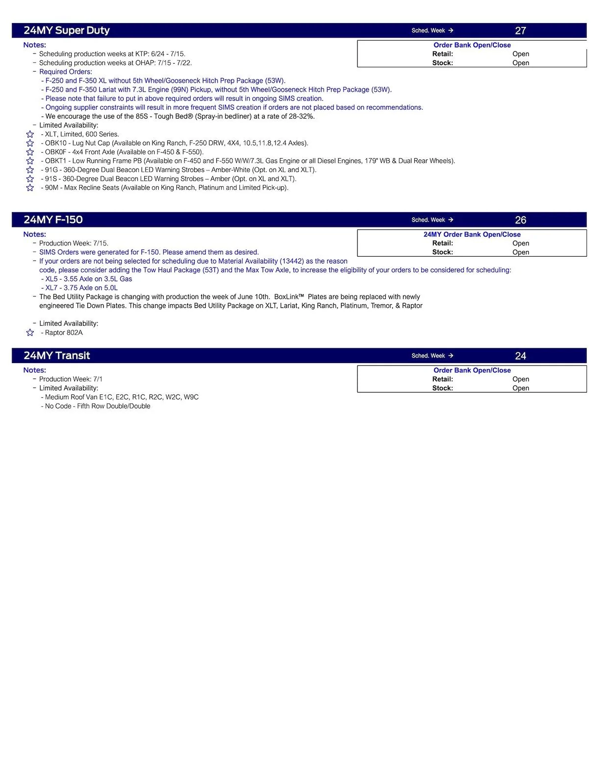 Ford Maverick 2024 Maverick Scheduling This Week (5/23/24) for Production Weeks 7/1 - 7/29 US Ford Scheduling Notes - 5.20.24-3