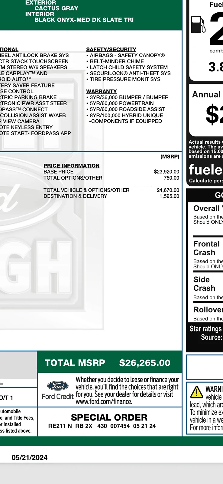 Ford Maverick Price increase on 2024 Maverick XL, XLT, Lariat, Tremor as of May 21 IMG_5070