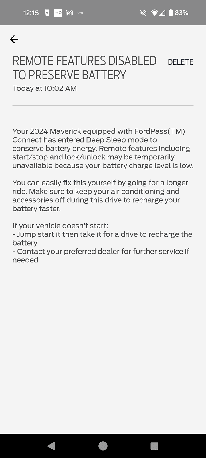 Ford Maverick Deep sleep mode 1000010160