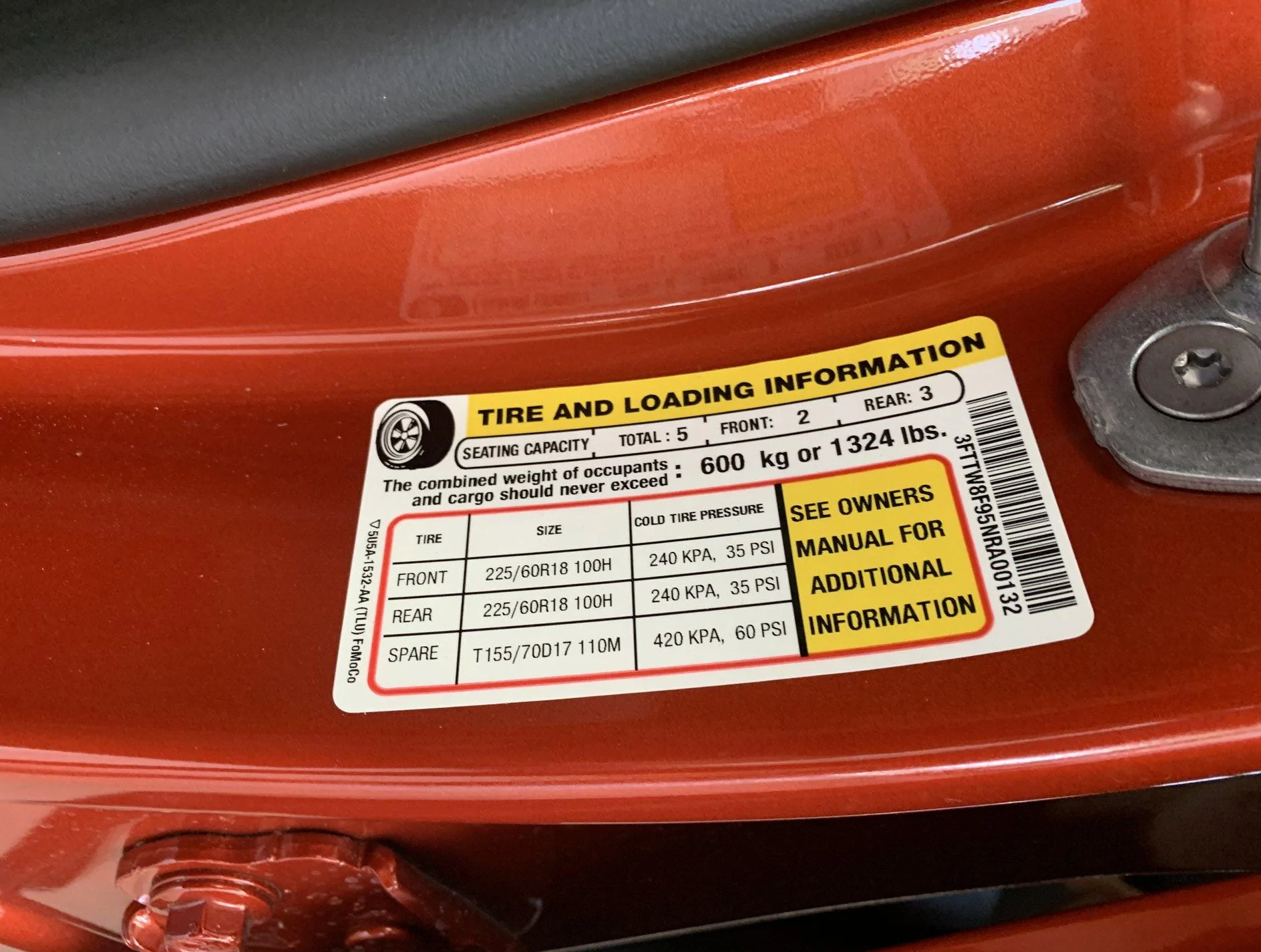 Ford Maverick Post your Payload Label Stickers Here EcoBoost Lariat 1324