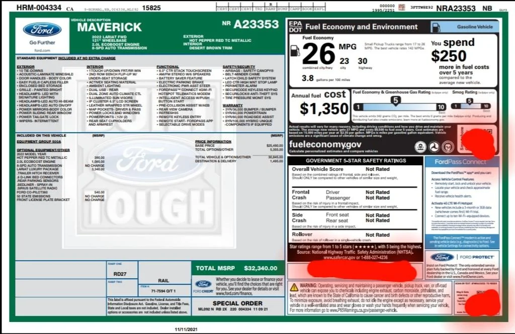 Ford Maverick Just got my window sticker!  What now? Screenshot_20211111-094933_Driv
