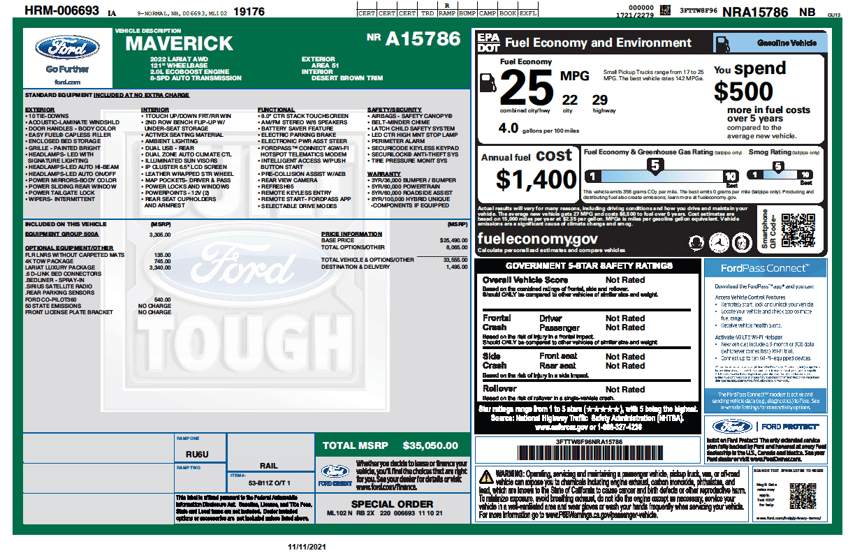 Ford Maverick IOWA ORDERS 1636656256629