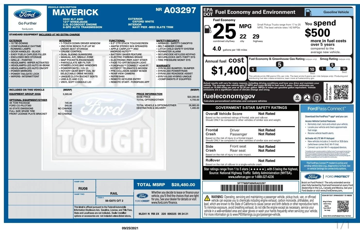 Ford Maverick Window sticker doesnt match Screenshot_20211111-115242_Samsung Notes~2