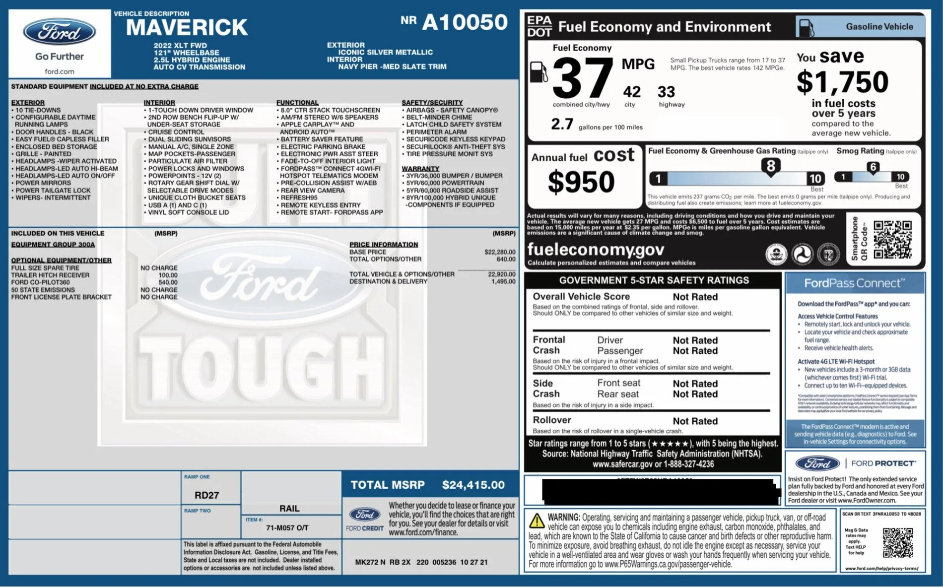 Ford Maverick Window sticker doesnt match 691F0D51-A23A-4B8D-9C62-C5FB4CA832F9