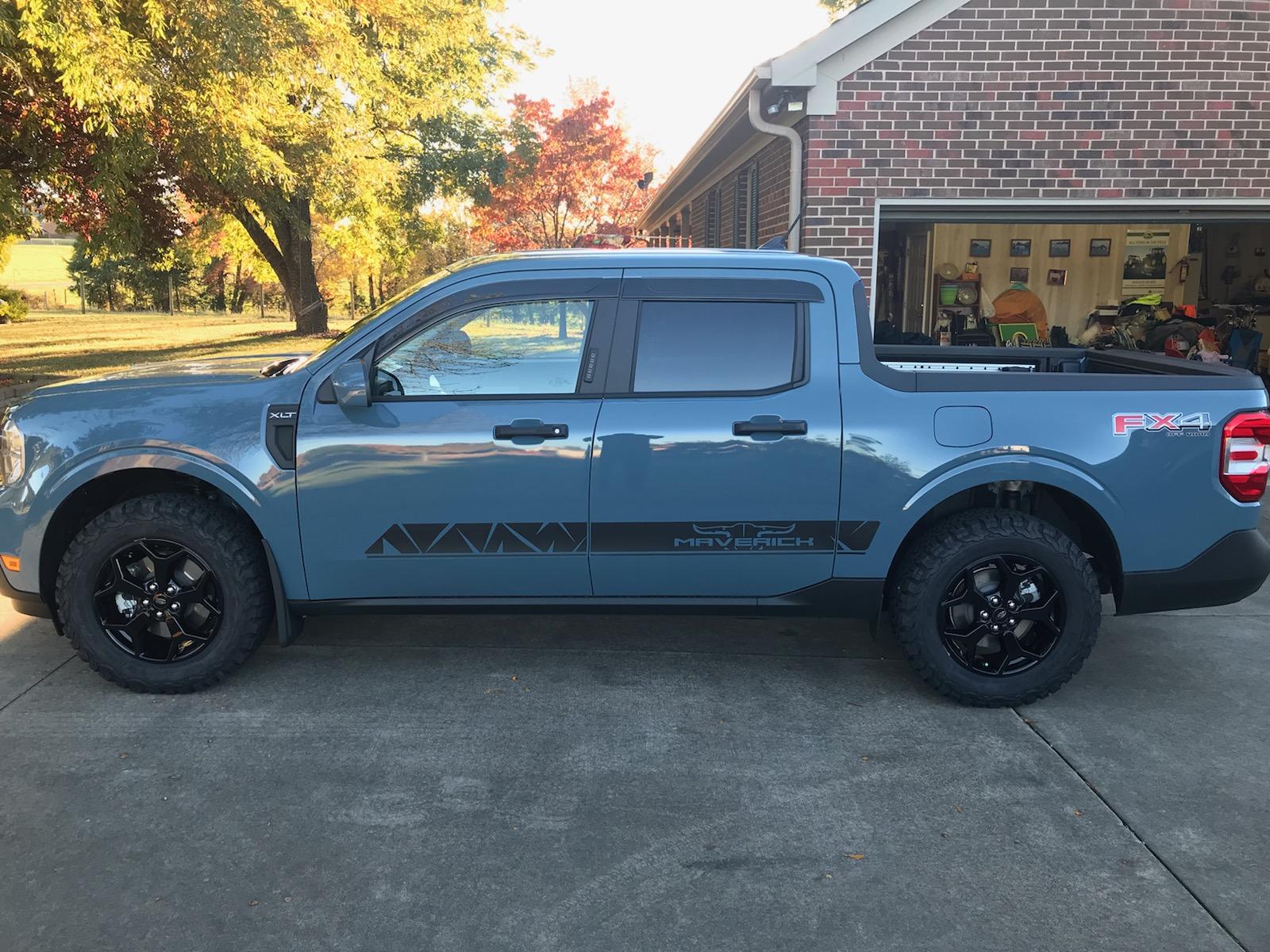 Ford Maverick Custom MTC inspired decals and BF Goodrich K02 245/65/17 tires installed today IMG_1449
