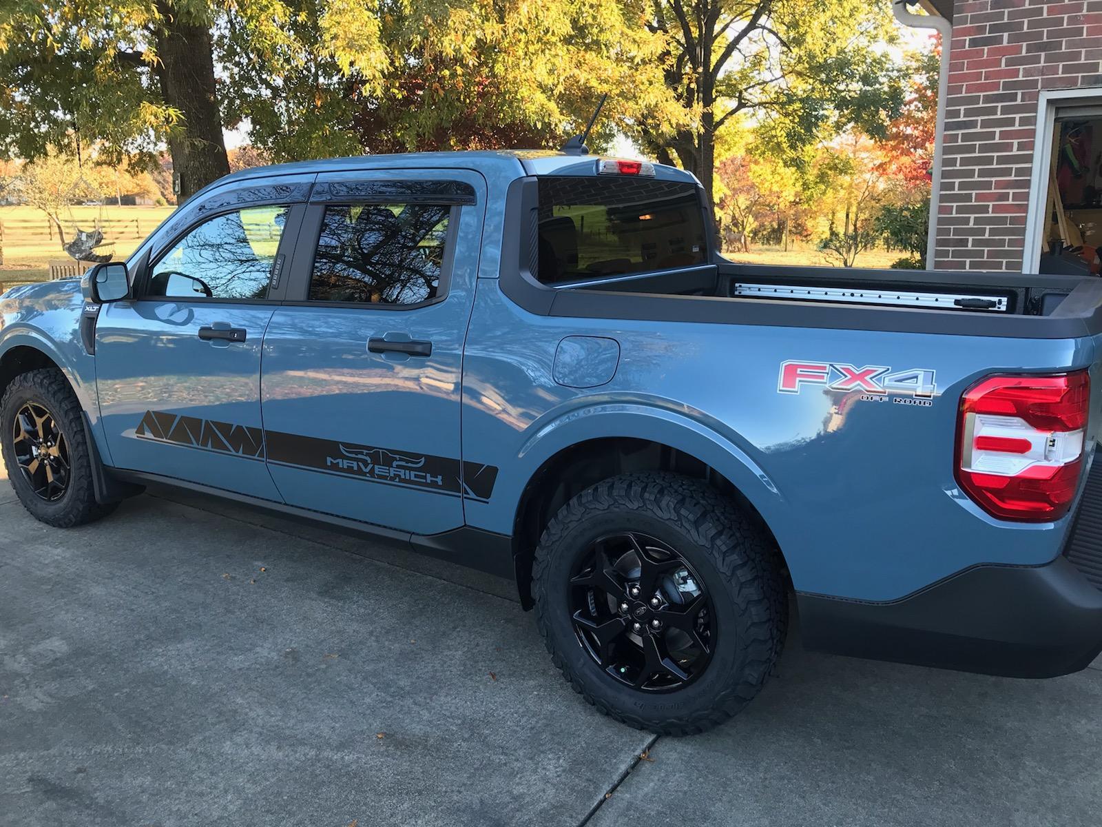 Ford Maverick Custom MTC inspired decals and BF Goodrich K02 245/65/17 tires installed today IMG_1451