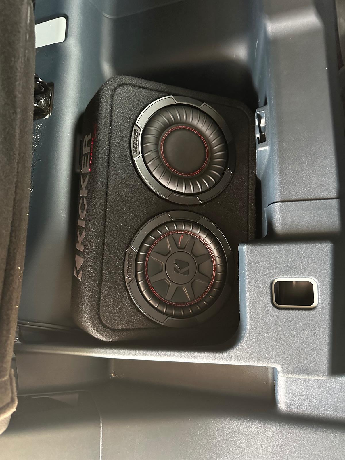 Ford Maverick Subwoofer box behind rear seat IMG_2354