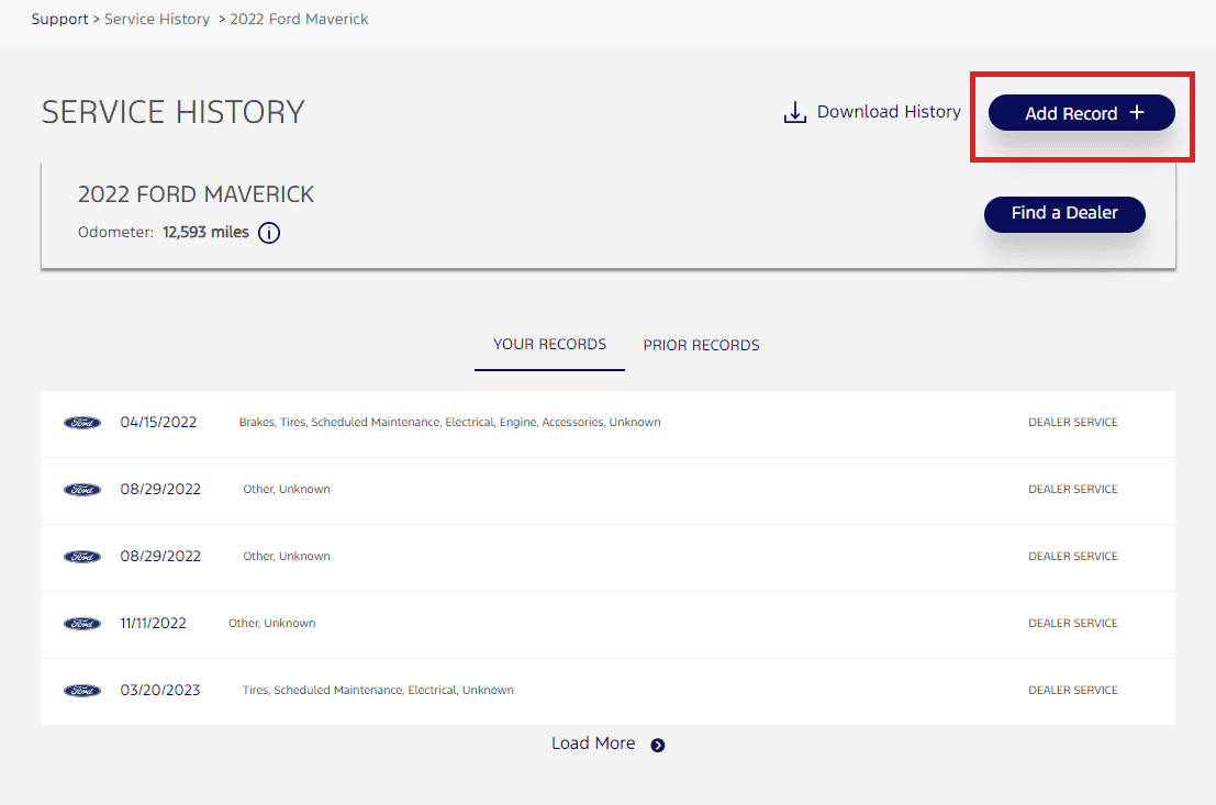 Ford Maverick New Ford Pass App issues service records