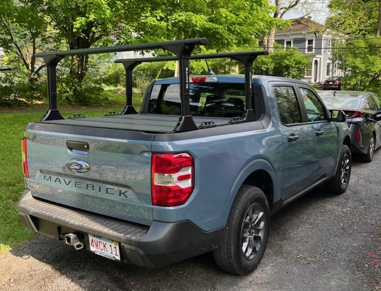 Ford Maverick Elevate Kayak Rack and BAKFlip MX4 Tonneau cover installed rack cro
