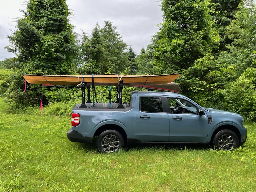 Ford Maverick Elevate Kayak Rack and BAKFlip MX4 Tonneau cover installed boats and mav