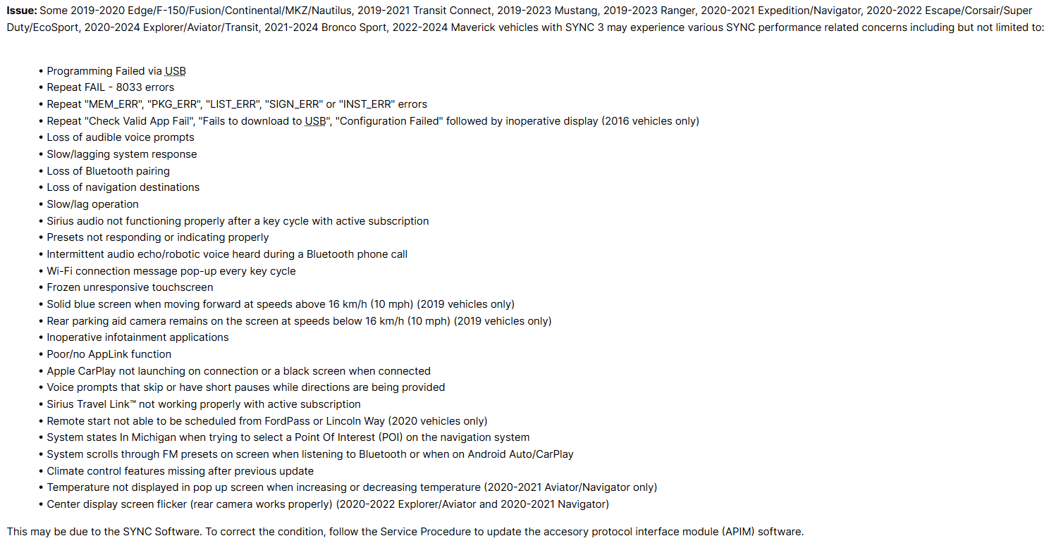 Ford Maverick TSB 24-2182 - SYNC 3 - Various SYNC Symptoms Screenshot 2024-06-11 130838