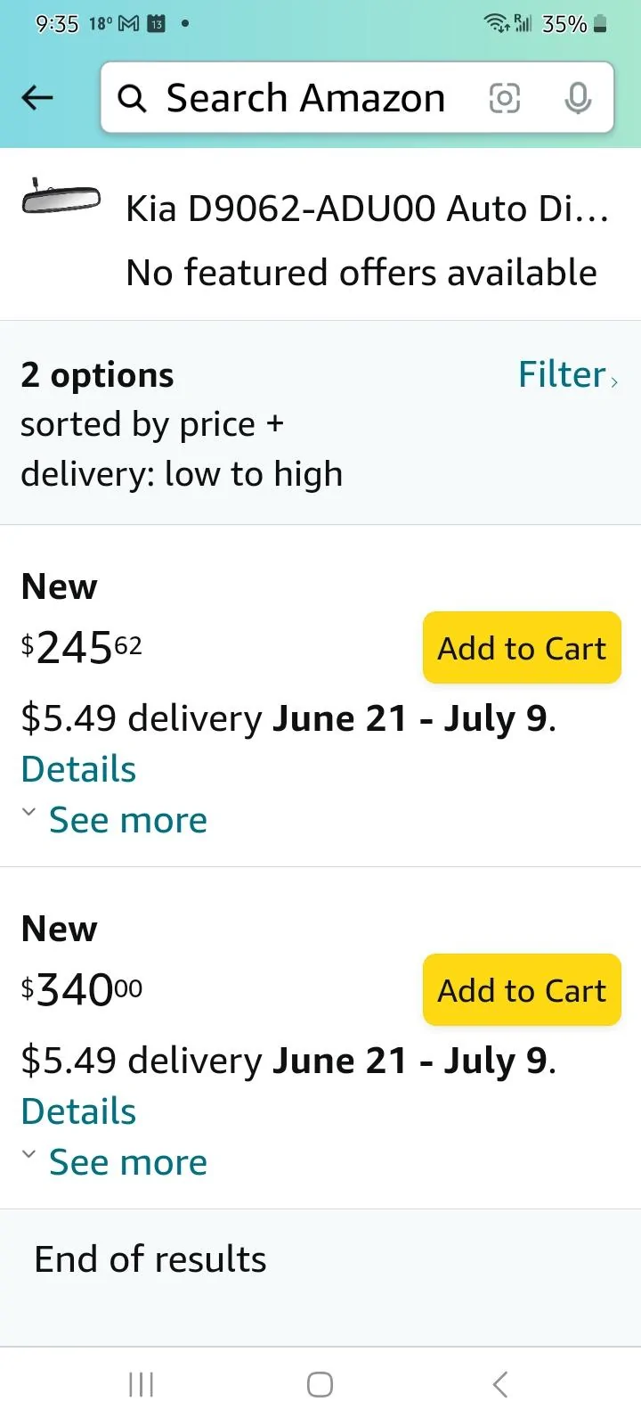 Ford Maverick Kia Homelink mirror installed Screenshot_20240613_213556_Amazon Shopping