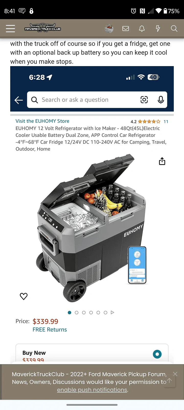 Ford Maverick The outlet in the beds -- can it handle a refrigerator? What can it power? Screenshot_20240616-084134