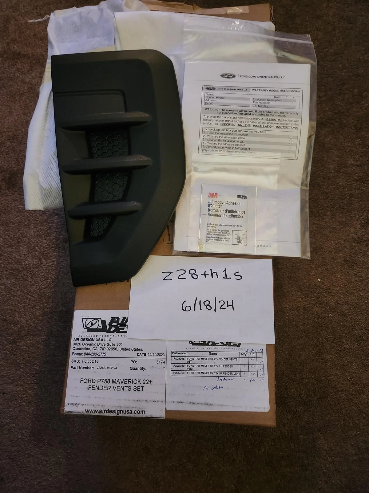 Ford Maverick Air Design Fender Vent Set (New in Box) 20240618_182347