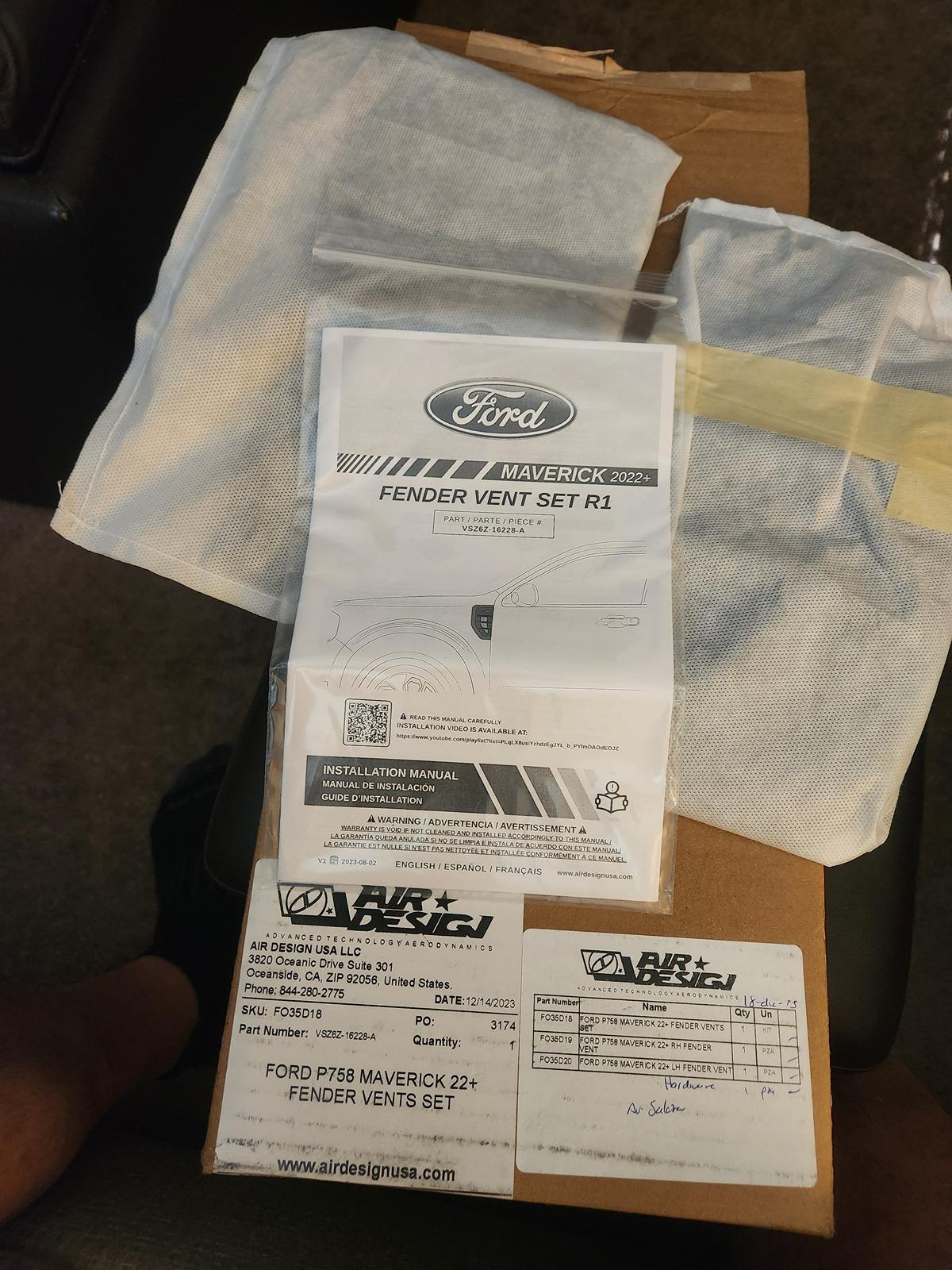 Ford Maverick Air Design Fender Vent Set (New in Box) 20240618_172530