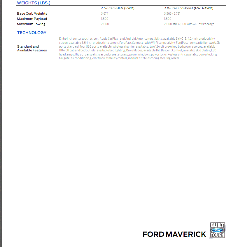 Ford Maverick 2022 Maverick Trailer Towing & GVWR / GCWR Guide Screenshot 2024-06-27 094603