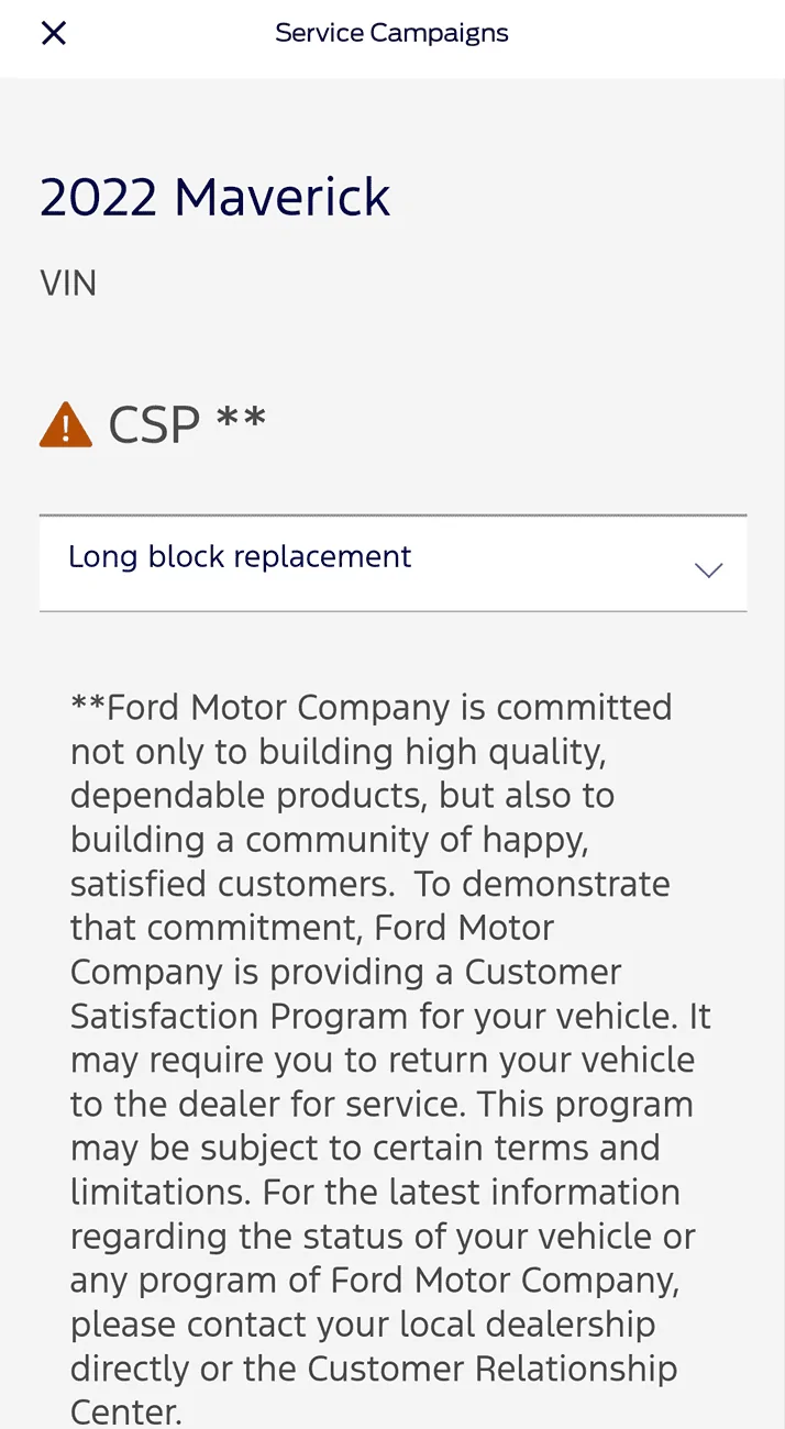 Ford Maverick 23N06 Customer Satisfaction Program (Hybrid Maverick)  - engine long block replacement coverage for 10/100k miles (for DTC P1061 and/or P032F) Screenshot_20240629-174834~2