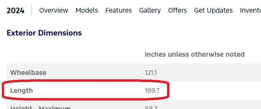 Ford Maverick Ford Maverick, longer than full size trucks? Screenshot 2024-07-09 103044